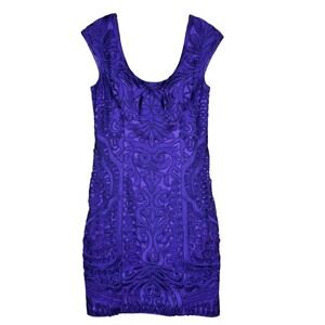 Sue Wong Cocktail Dress Women 12 Purple Soutache Embroidered Scoop Neck Glam